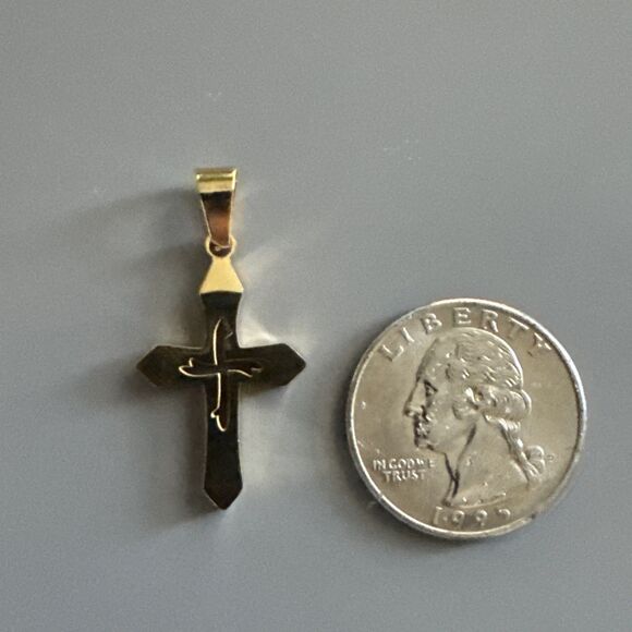 Stainless Steel Cross Pendant Scripture Gold Plated 24 Inch Chain Religious - Picture 4 of 7